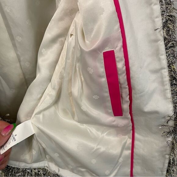 Kate Spade Gray Tweed Metallic Blazer with Fringe Trim - Picture 8 of 11